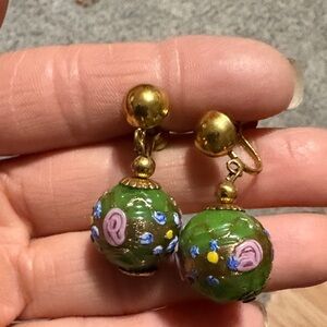 VINTAGE ITALIAN FIORATO WEDDING CAKE BEADED DROP SCREWBACK 1.5" EARRINGS